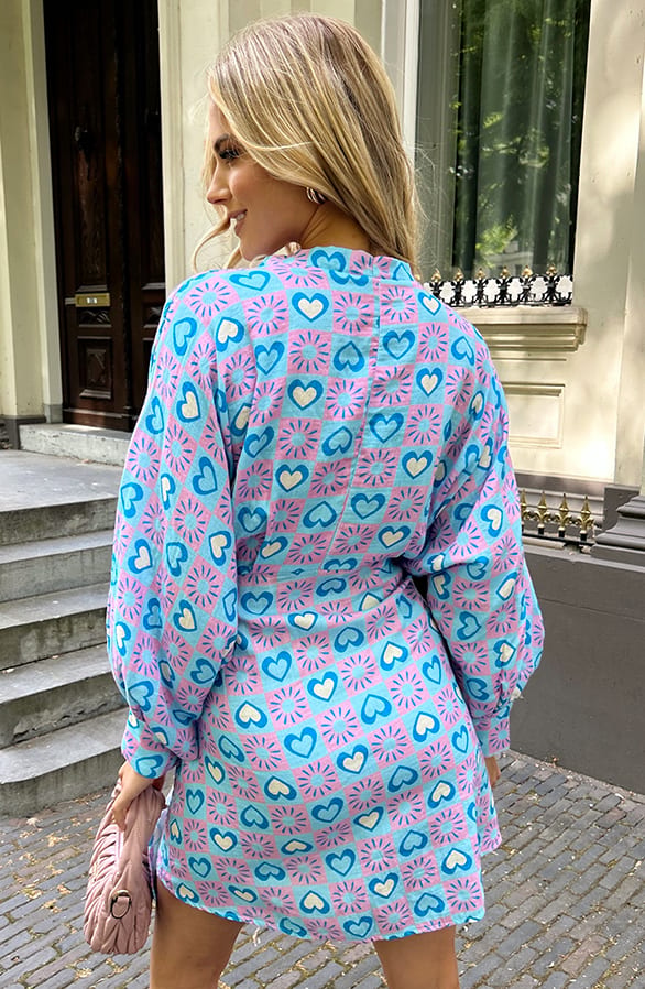 Katoenen Strik Jurk Print Yuna Baby Blue – shoparchief — foto 4