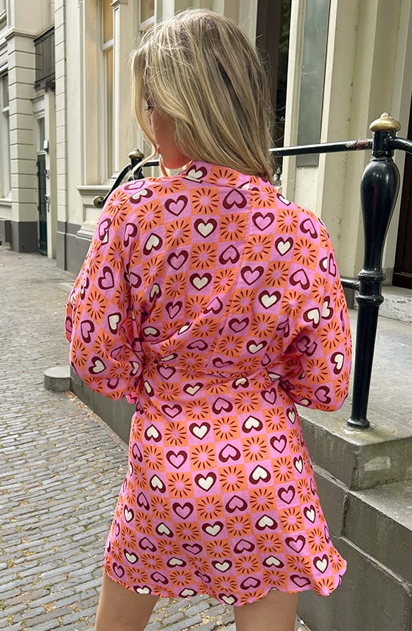 Katoenen Strik Jurk Print Yuna Lila – shoparchief — foto 4