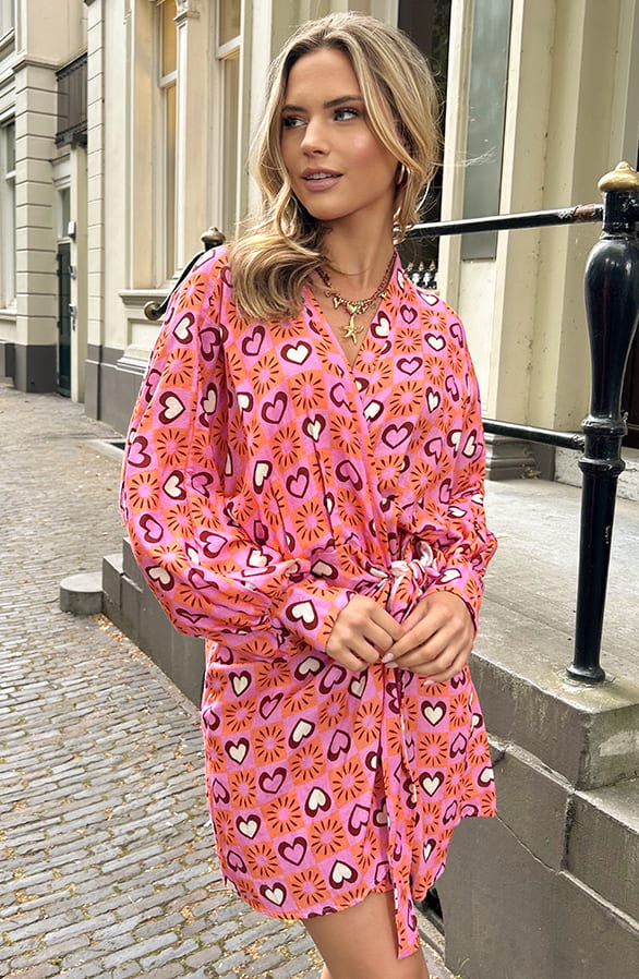 Katoenen Strik Jurk Print Yuna Lila – shoparchief — foto 5