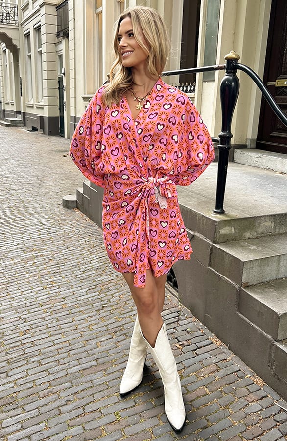 Katoenen Strik Jurk Print Yuna Lila – shoparchief — foto 6