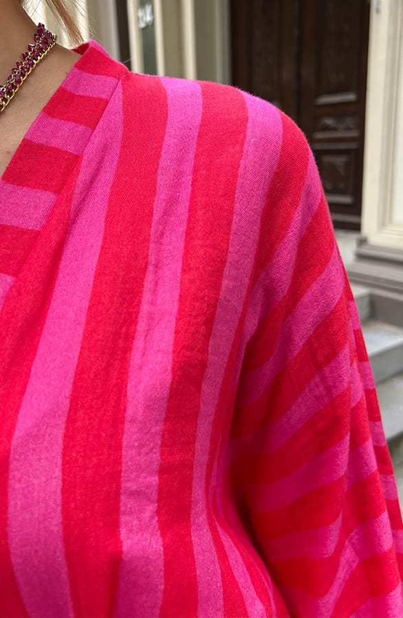 Katoenen Strik Jurk Strepen Yuna Fuchsia – alle jurkjes — foto 6