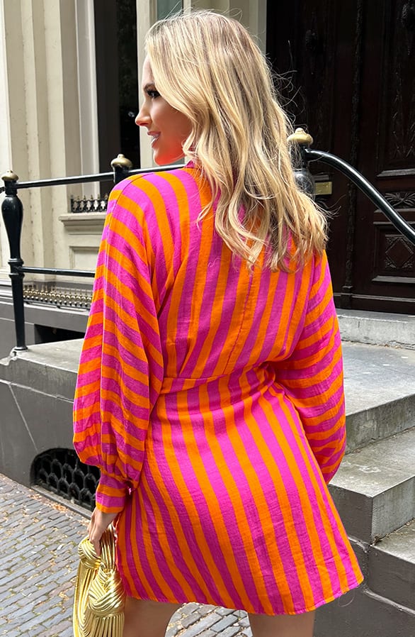 Katoenen Strik Jurk Strepen Yuna Oranje – koningsdag kleding — foto 4