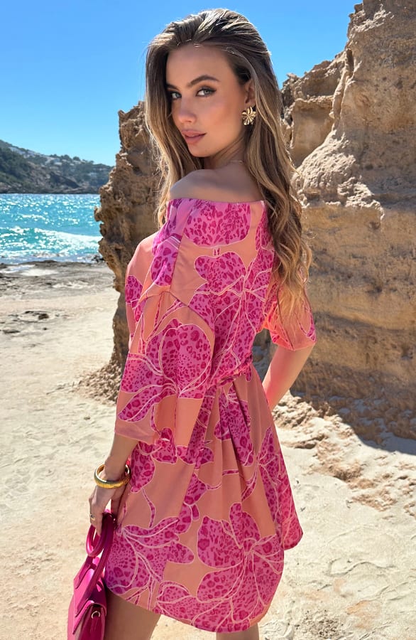 One Shoulder Flower Dress Koraal Roze – alle jurkjes — foto 5