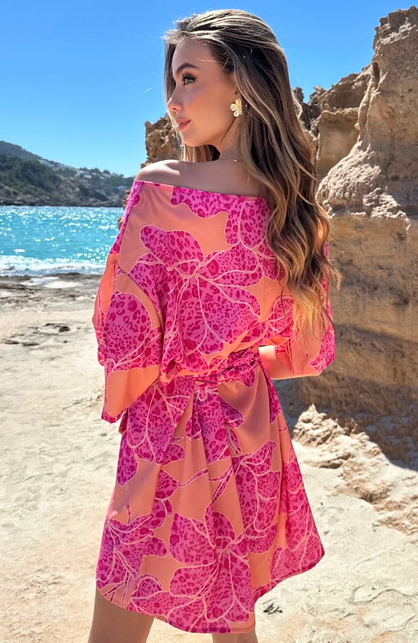 One Shoulder Flower Dress Koraal Roze – alle jurkjes — foto 4