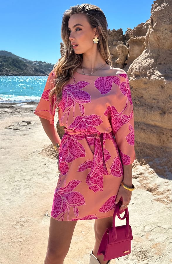 One Shoulder Flower Dress Koraal Roze – alle jurkjes — foto 7
