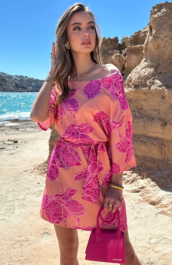One Shoulder Flower Dress Koraal Roze – alle jurkjes — foto 3
