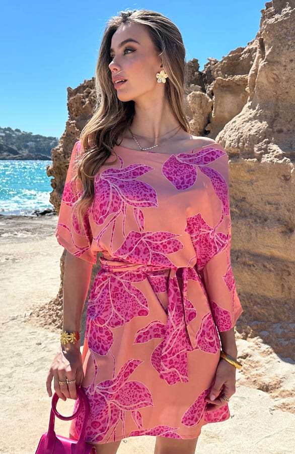 One Shoulder Flower Dress Koraal Roze – alle jurkjes — foto 6