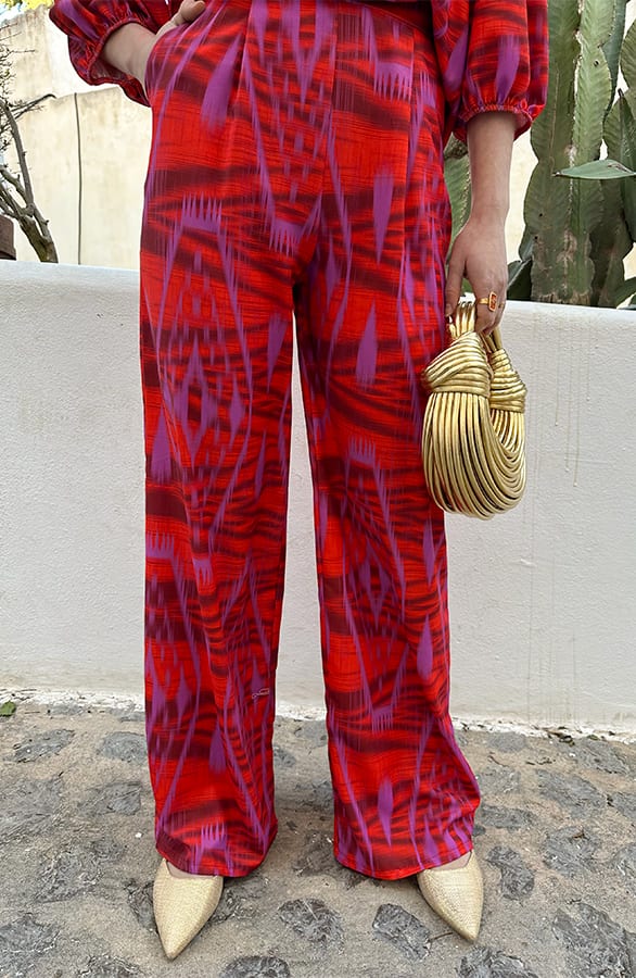 Pantalon Lilly Print Fuchsia Rood Regular – shoparchief