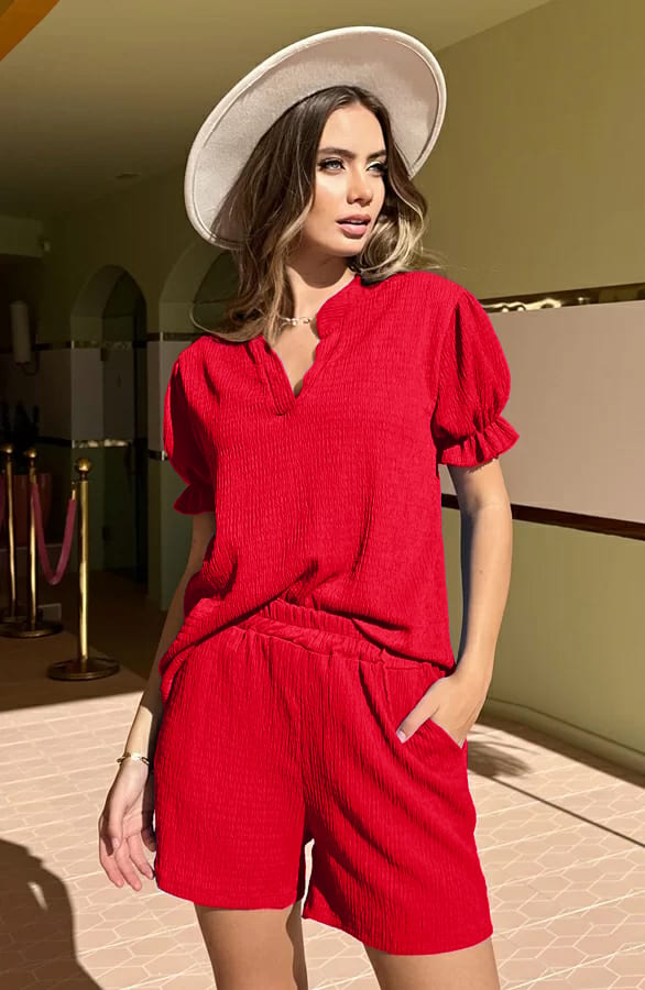 Pofmouwen Smocked Top Clara Rood – shoparchief