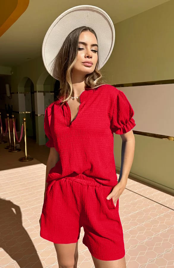 Pofmouwen Smocked Top Clara Rood – shoparchief — foto 5