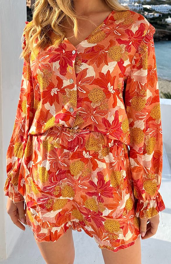 Blouse Met Details Djedi Flower Oranje – shoparchief