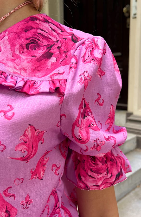 Floral Top Met Pofmouwen Lila – shoparchief — foto 6