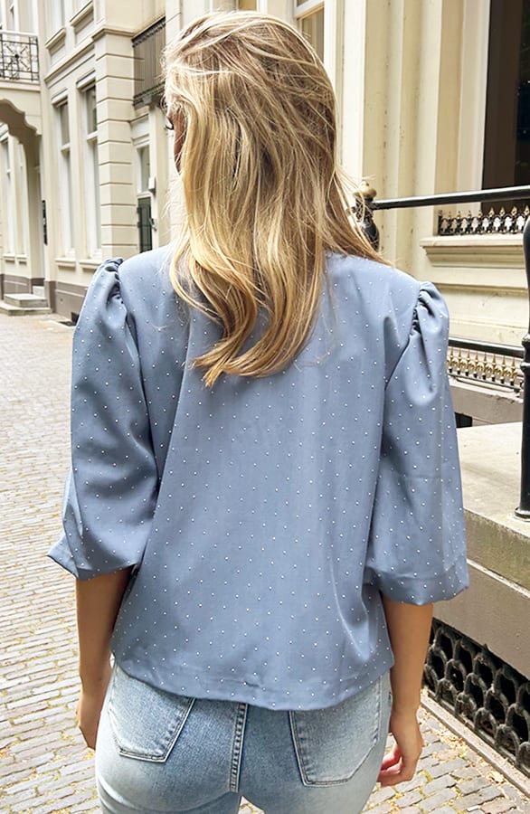 Korte Diamond Pofmouwen Blazer Jeans Blauw – blazers — foto 6