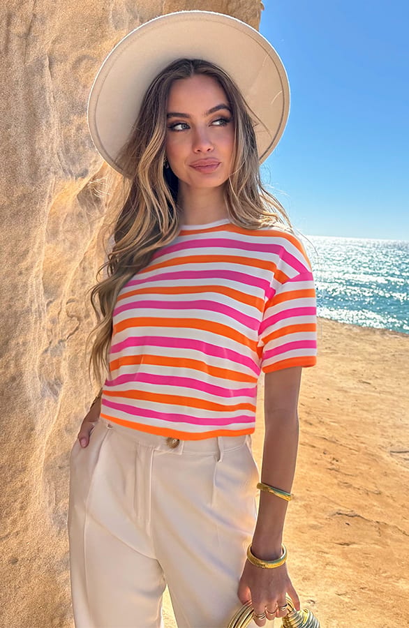 Oversized Gestreepte T-Shirt Lila