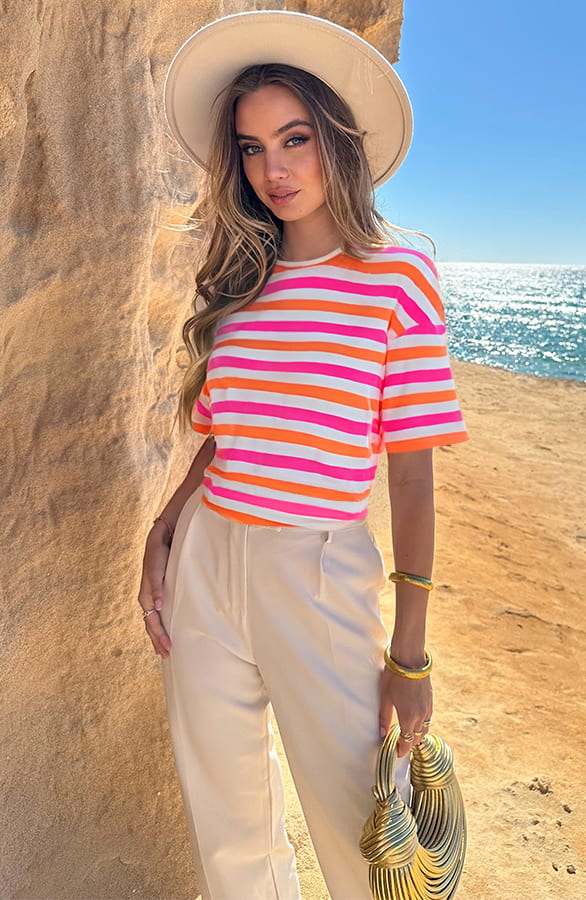 Oversized Gestreepte T-Shirt Lila – shirts & tops — foto 2