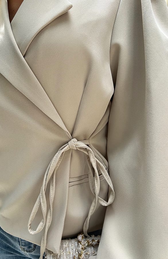 Pofmouwen Wrap Blazer Long Sleeve Zaya Beige – blazers — foto 5