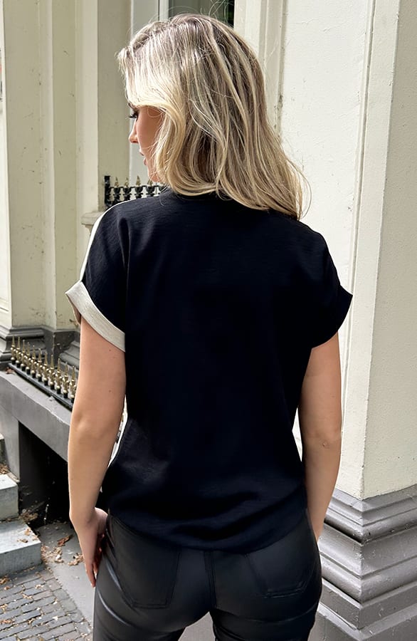 V-hals Top Met Korte Mouwen Zwart Taupe – shirts & tops — foto 3