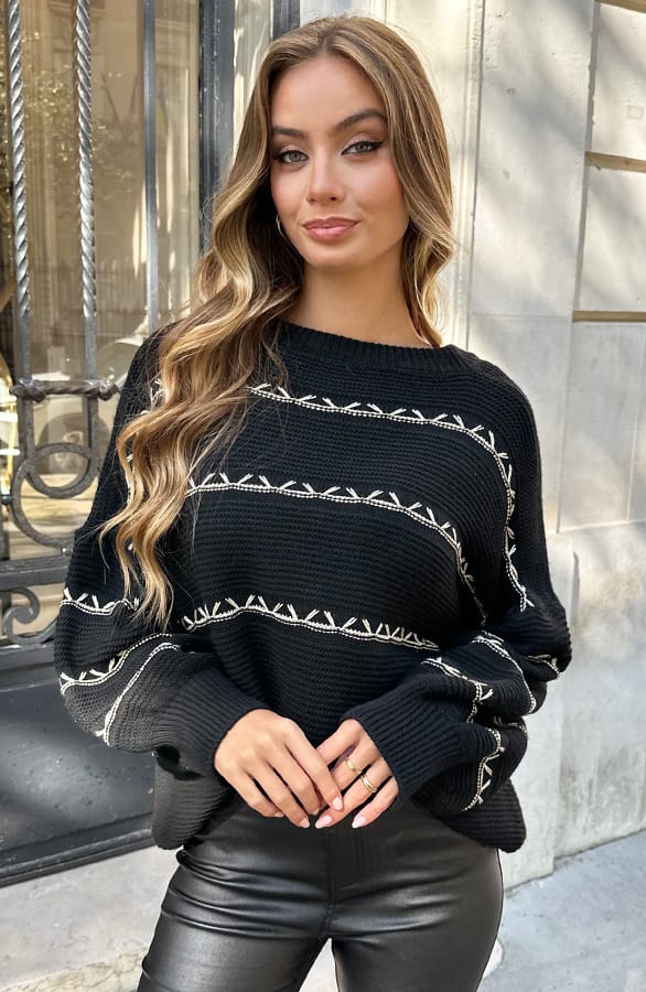 Boho Lurex Trui Cotton Zwart