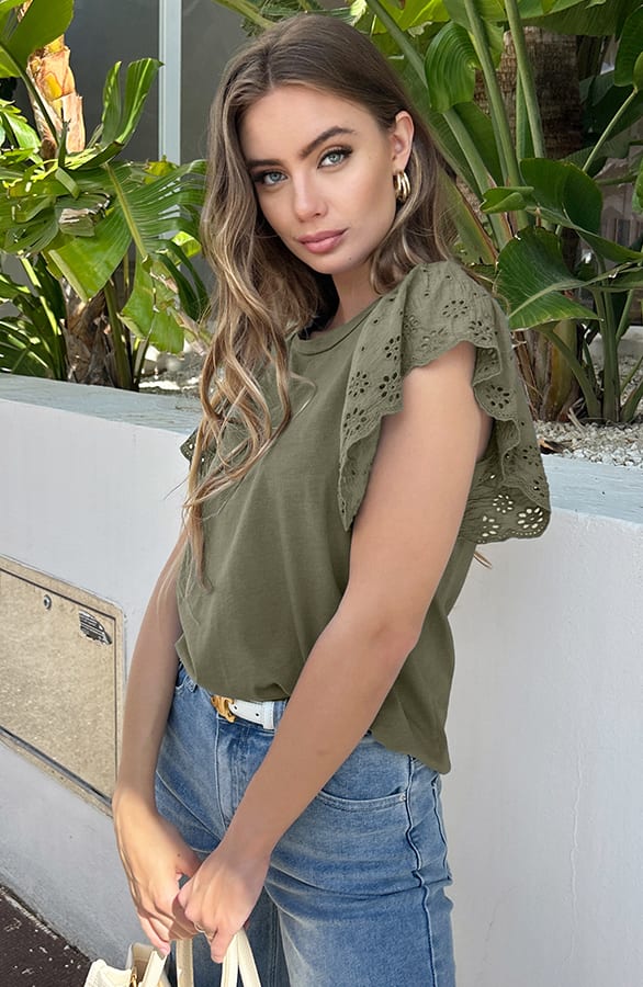 Broderie Detailed Top Leya Army – shoparchief — foto 4