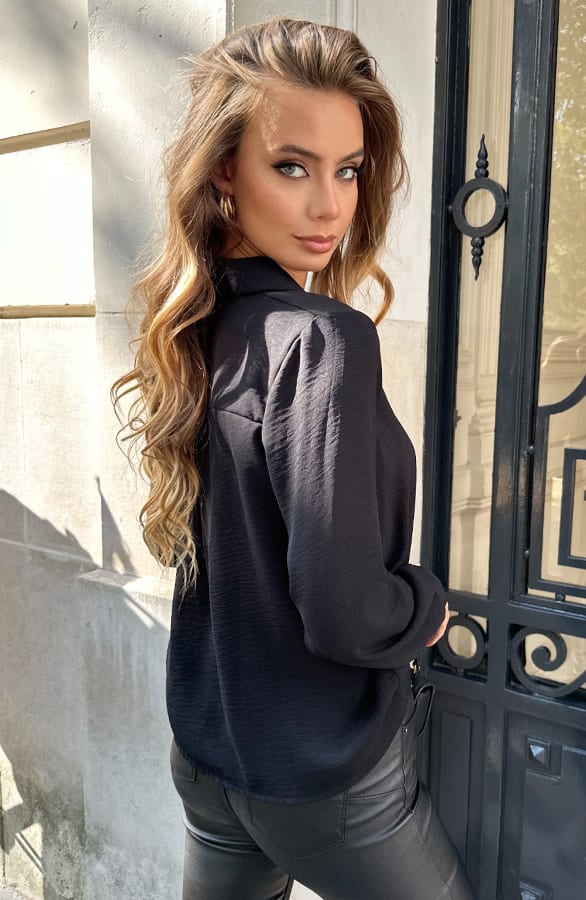 Casual Knopen Blouse Zwart – gelegenheid — foto 4