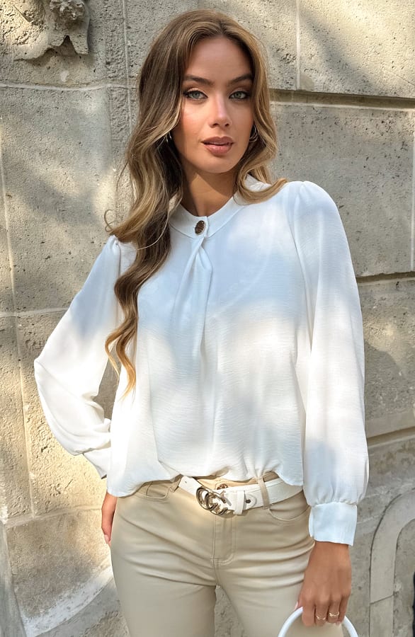 Detailed Button Blouse Ecru – kleding — foto 3
