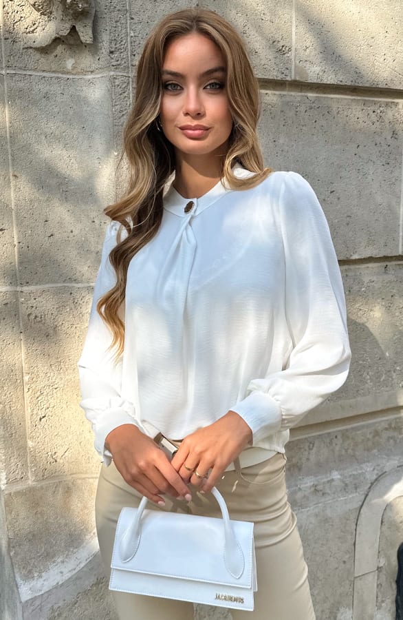 Detailed Button Blouse Ecru – kleding — foto 5