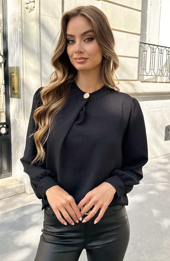 Detailed Button Blouse Zwart – shoparchief — foto 6