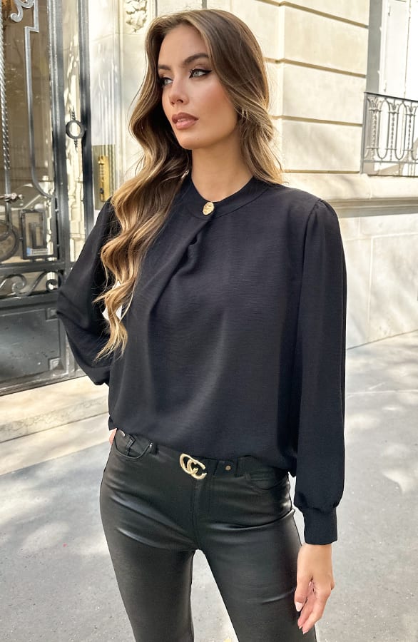Detailed Button Blouse Zwart – shoparchief — foto 7