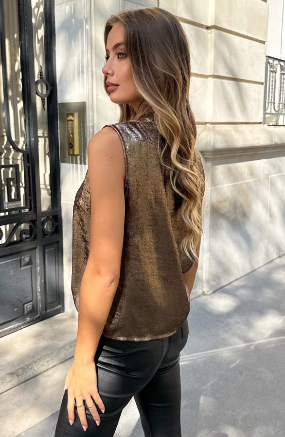 Detailed Button Top Metallic Brons – shirts & tops — foto 4