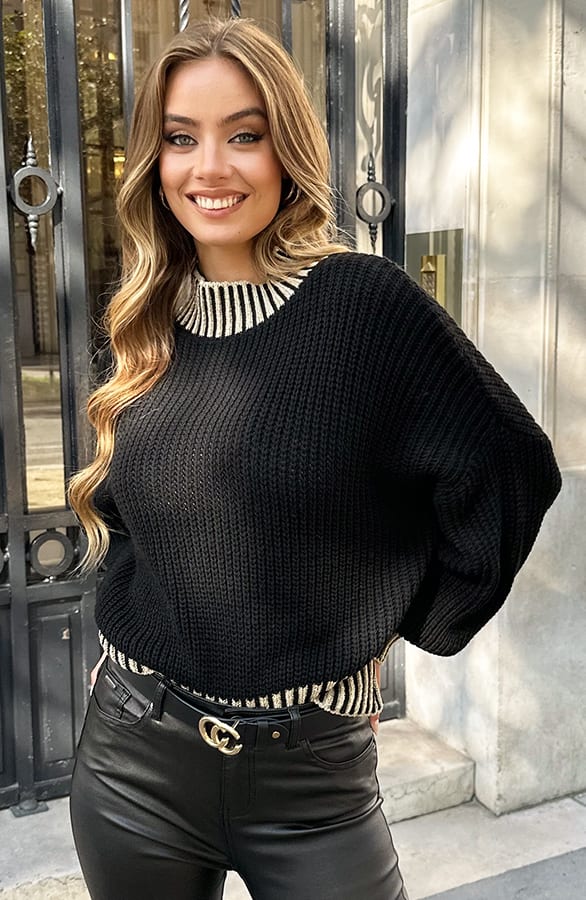Knitted Lurex Sweater Dani Zwart Goud – truien — foto 7