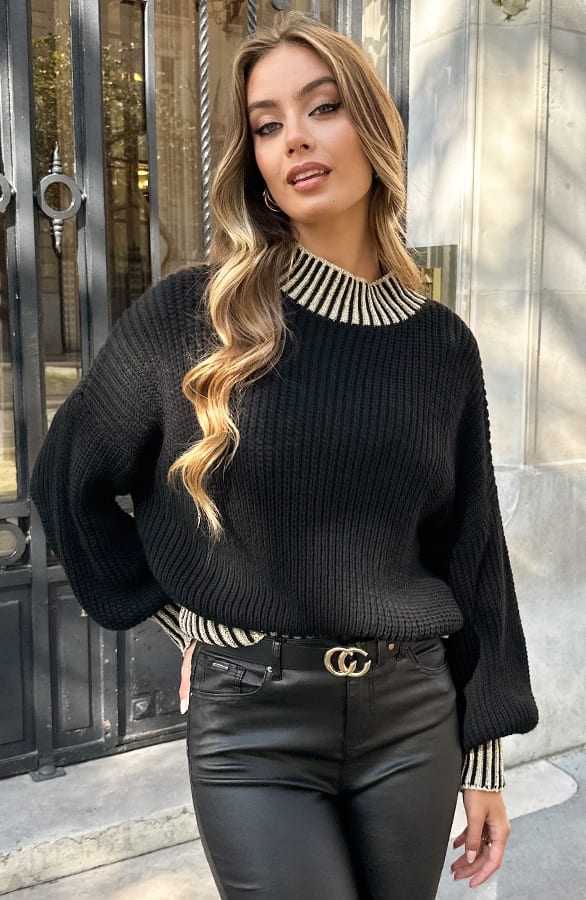 Knitted Lurex Sweater Dani Zwart Goud – truien — foto 5