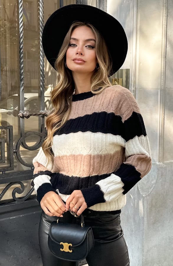 Knitted Wavy Sweater Camel – truien — foto 4