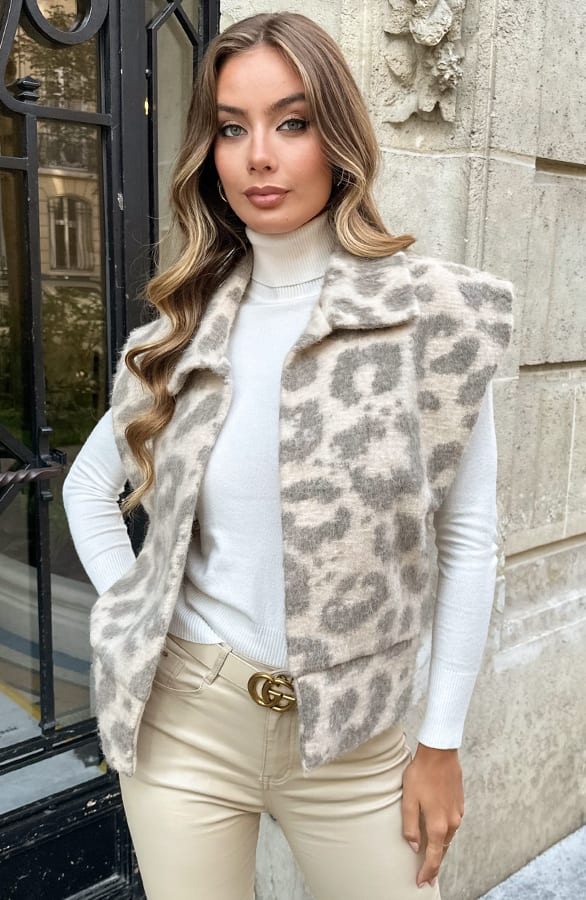 Leopard Gilet Samara Beige Grijs – vesten — foto 2