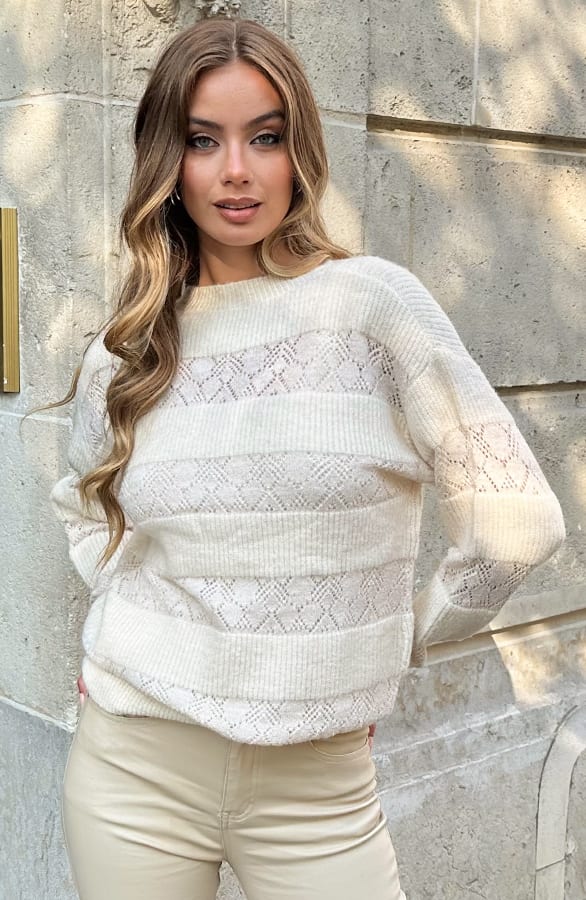Lurex Trui Oversized Ecru Goud