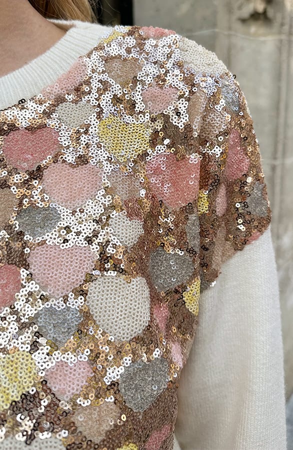 Pailletten Heart Sweater Xina Ecru – truien — foto 3