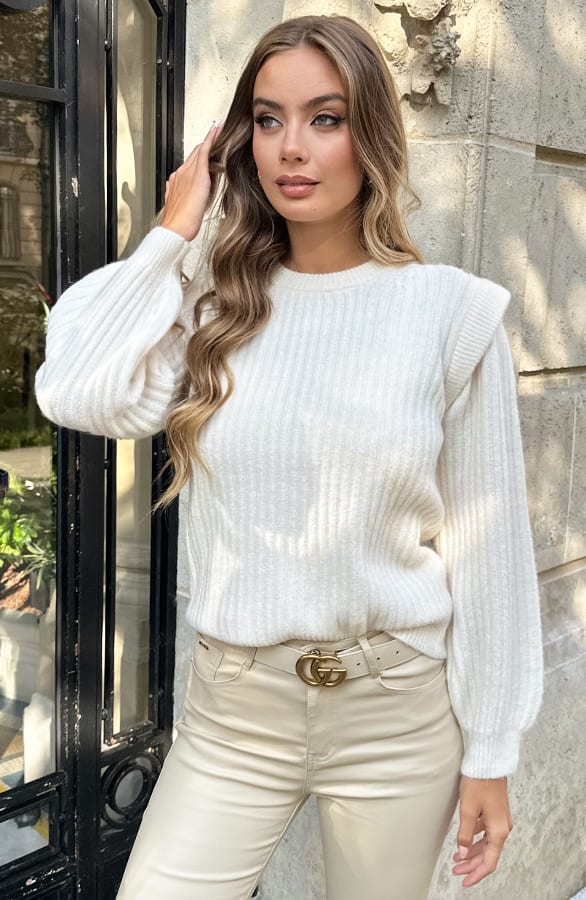 Soft Rib Detail Trui Beige
