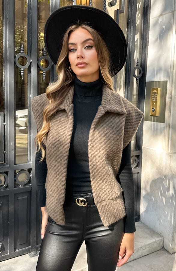 Stripe Gilet Samara Camel Zwart