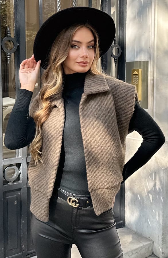 Stripe Gilet Samara Camel Zwart – vesten — foto 2