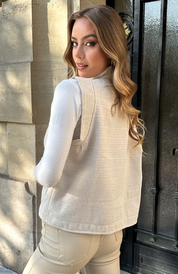 Textured Lurex Gilet Beige – vesten — foto 3
