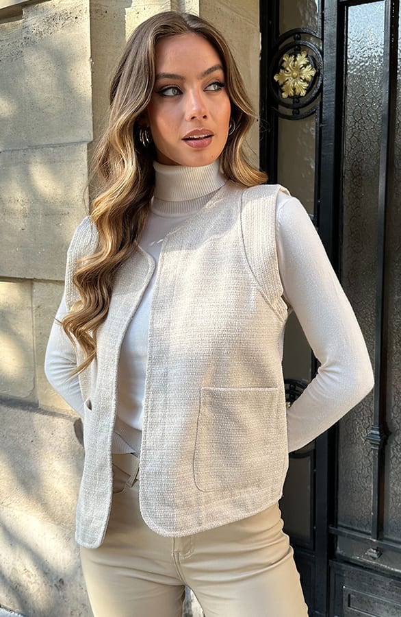 Textured Lurex Gilet Beige – vesten — foto 6