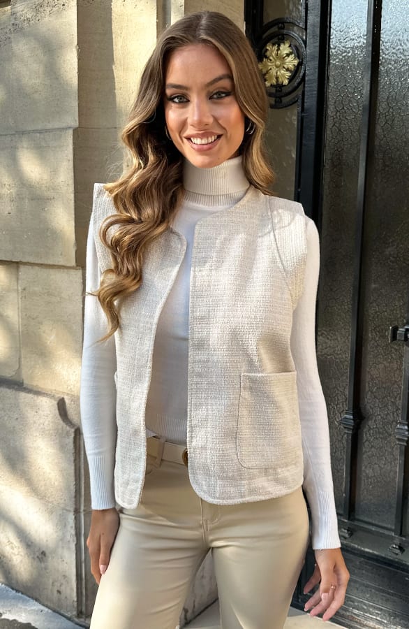 Textured Lurex Gilet Beige – vesten — foto 4