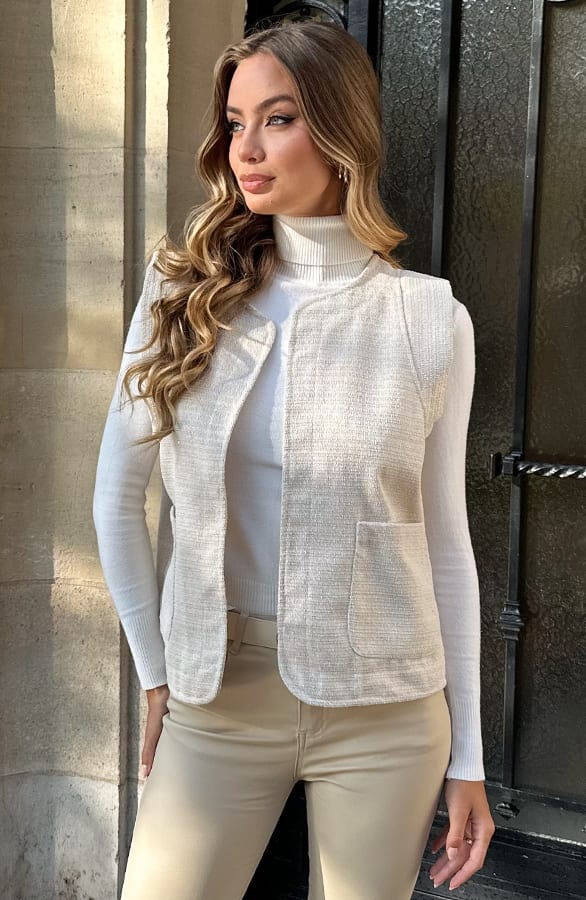 Textured Lurex Gilet Beige – vesten — foto 2