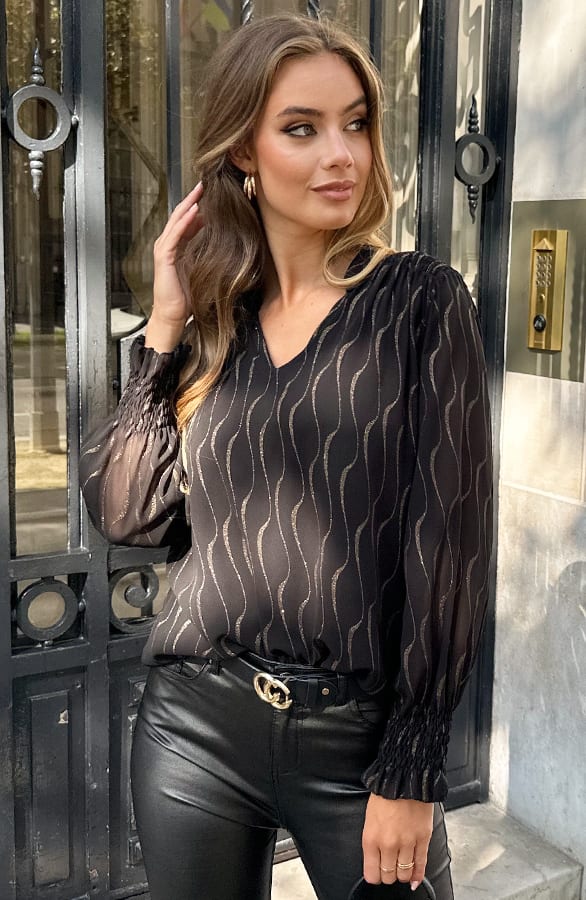 V-hals Blouse Danique Goud – shoparchief