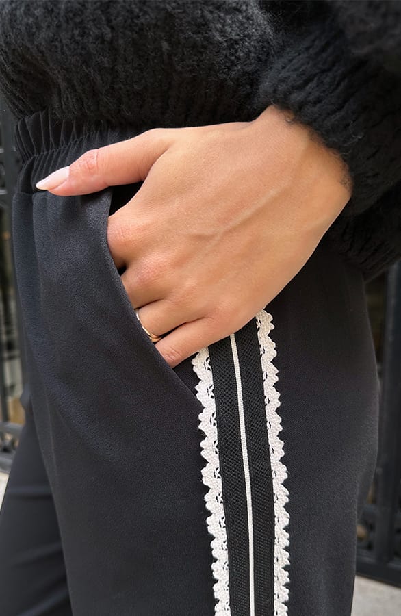Lace Stripe Pants Zwart – broeken — foto 2