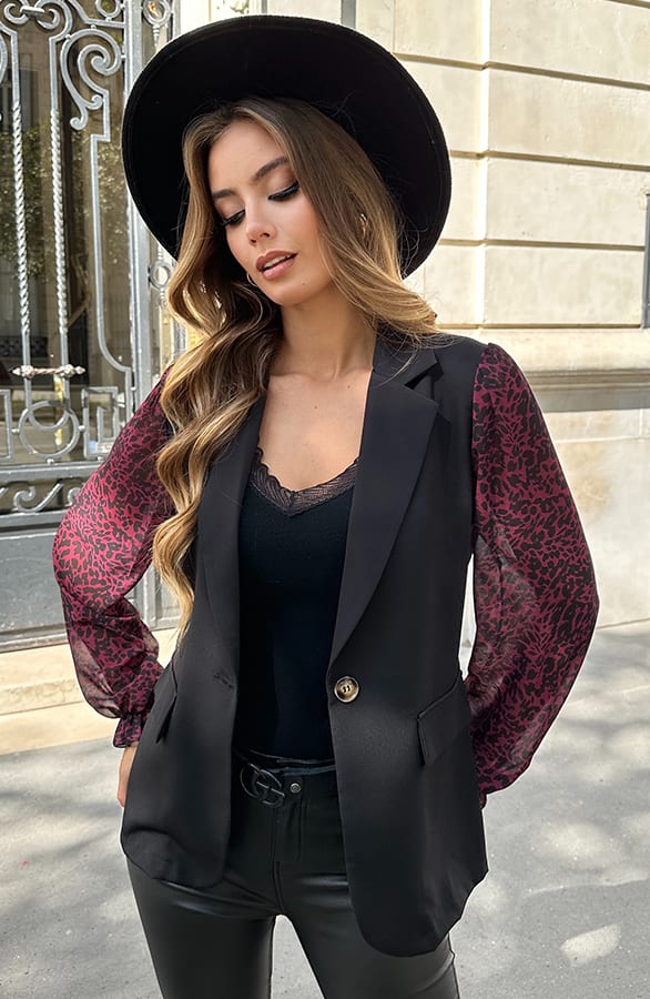Blazer Panterprint Mouwen Olivia Burgundy