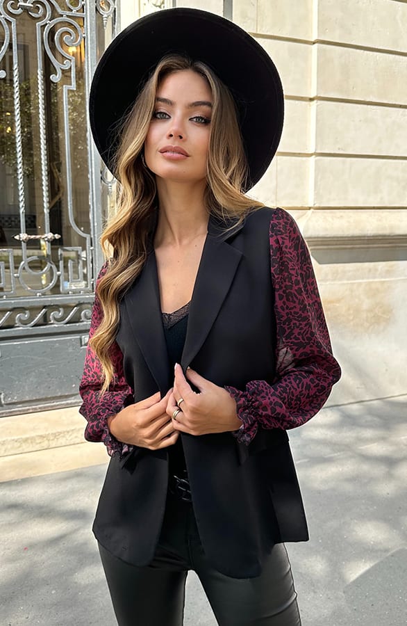 Blazer Panterprint Mouwen Olivia Burgundy – blazers — foto 2