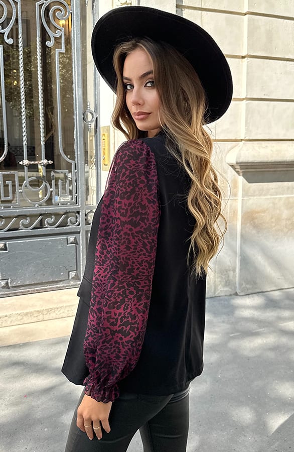 Blazer Panterprint Mouwen Olivia Burgundy – blazers — foto 4
