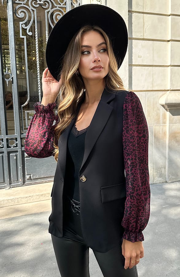 Blazer Panterprint Mouwen Olivia Burgundy – blazers — foto 3