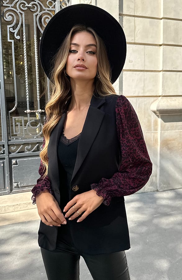 Blazer Panterprint Mouwen Olivia Burgundy – blazers — foto 5