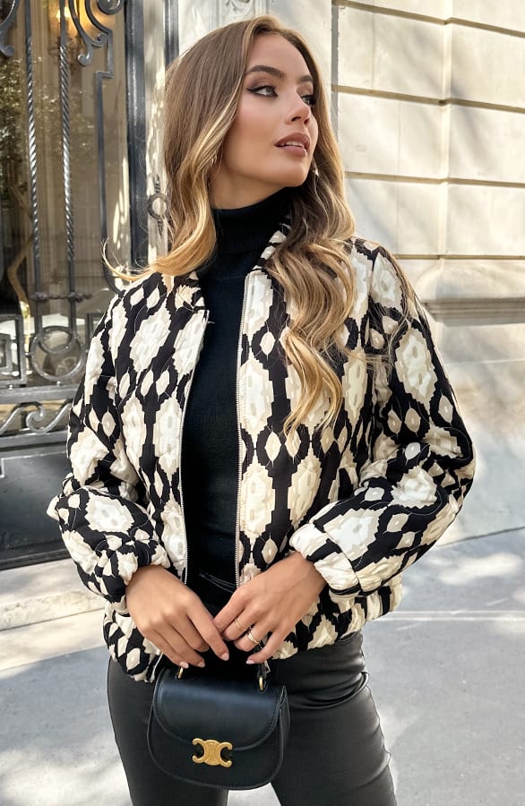 Boho Bomber Jacket Print Zwart – shoparchief — foto 8